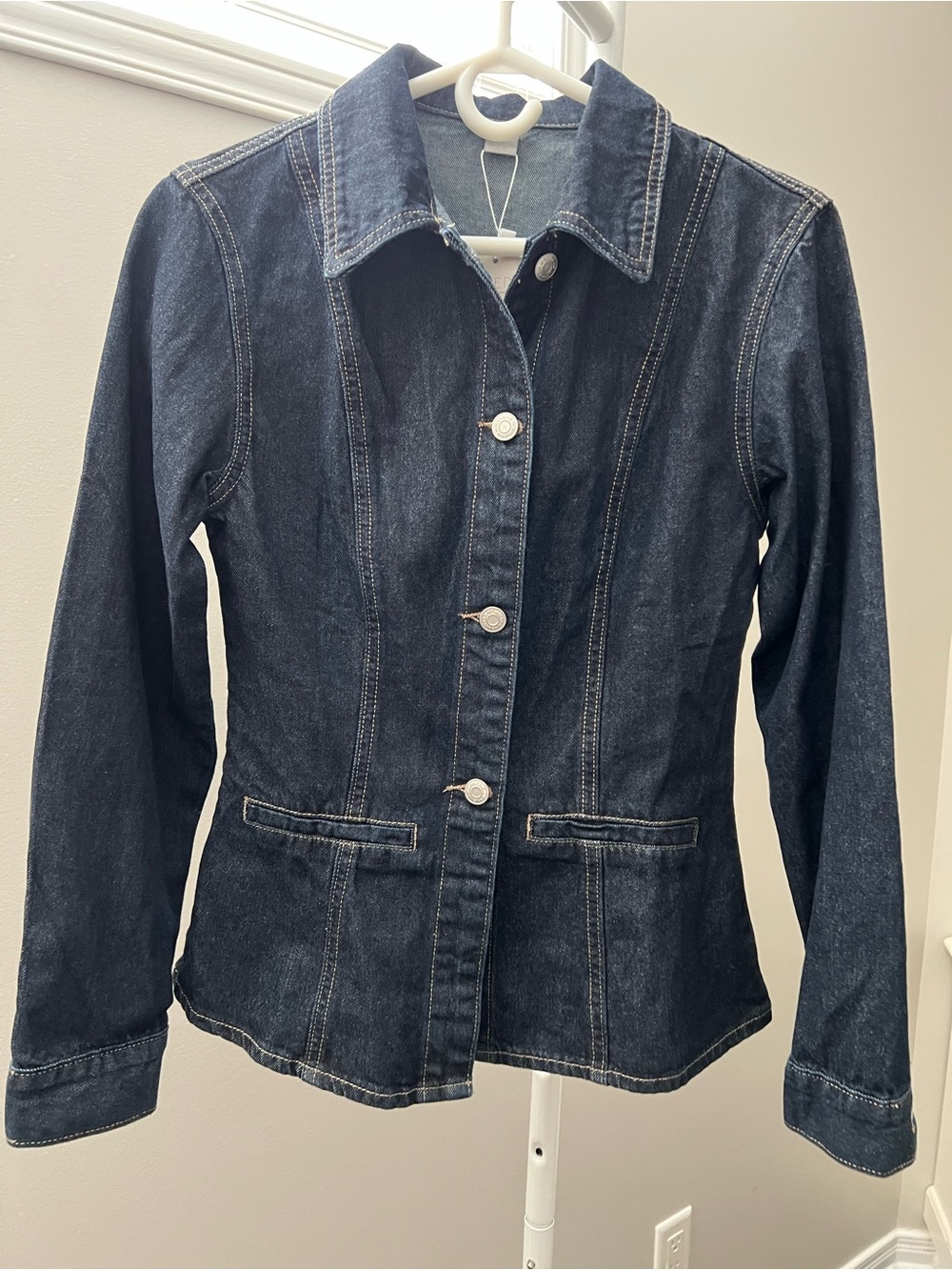 Women's Dark Blue Denim Jacket with Button-Front